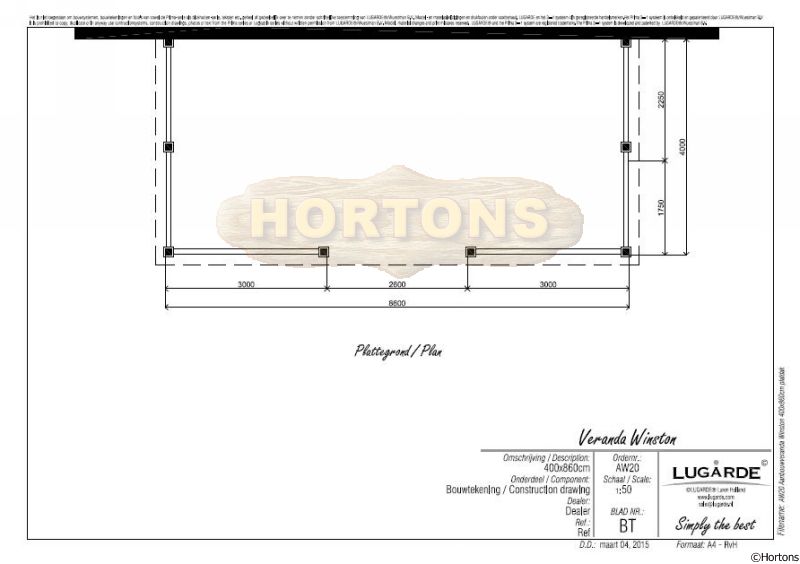 Lugarde Winston Lean-to gazebo - 8.6m x 4.0m