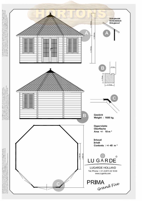 5.0m Octagonal Summerhouse Lugarde Prima Grand 5