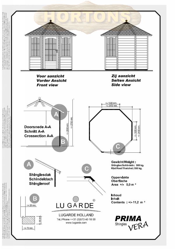 2.5m Octagonal Summerhouse Lugarde Prima Vera - Click Image to Close
