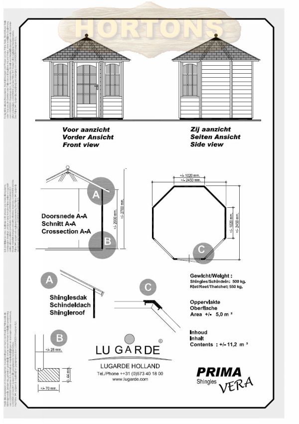 2.5m Octagonal Summerhouse Lugarde Prima Vera