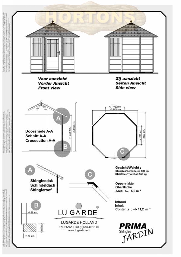 2.5m Octagonal Summerhouse Lugarde Prima Jardin - Click Image to Close