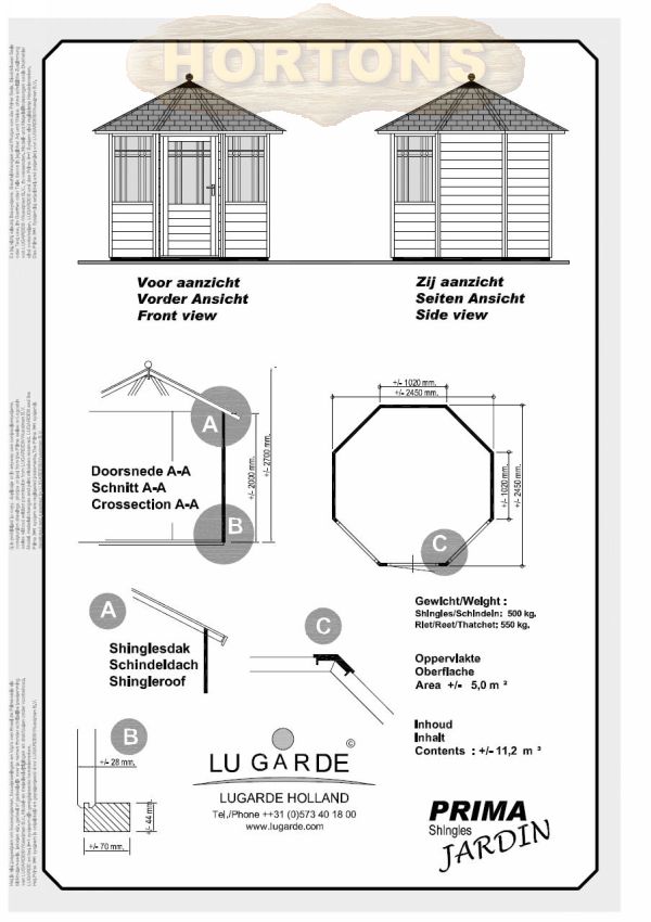 2.5m Octagonal Summerhouse Lugarde Prima Jardin