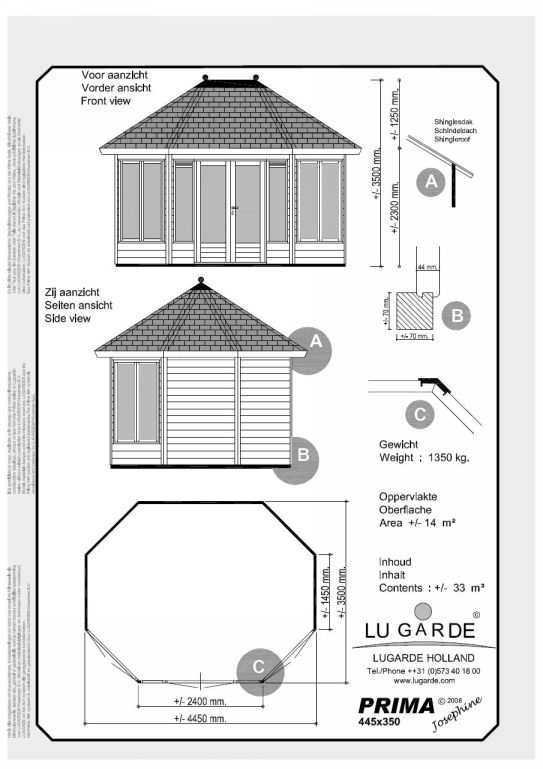 4.45x3.5m Lugarde Prima Josephine Oval Summerhouse - Click Image to Close