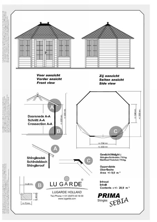 3.5 x 3m Lugarde Prima Sebia Oval Summerhouse