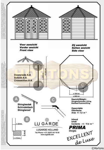 3.0m Octagonlal Summerhouse Lugarde Prima excellent de-luxe