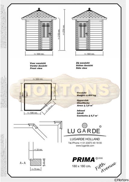 1.8 x 1.8m 28mm Lugarde Prima Fifth Avenue Corner Summer House