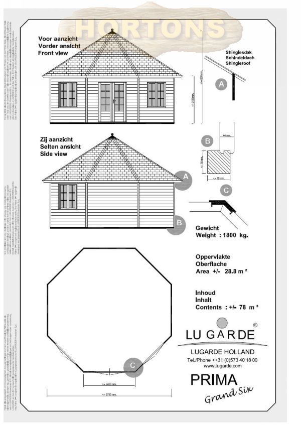 6.0m Octagonal Summerhouse Lugarde Prima Grand 6